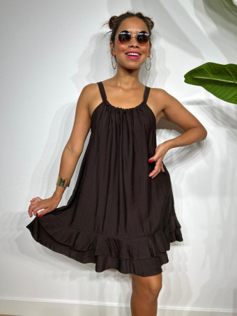 Vestido Corto Volantes AMBYAR Marrón HEVE