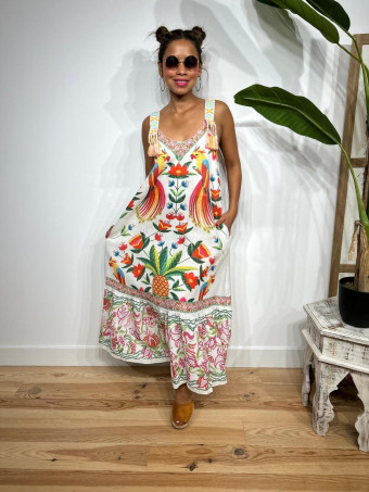 Vestido Efecto Lino Estampado Tropical MAKAYLA HEVE