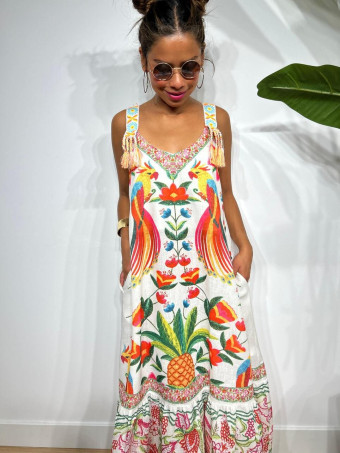 Vestido Efecto Lino Estampado Tropical MAKAYLA HEVE