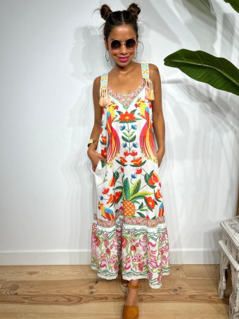 Vestido Efecto Lino Estampado Tropical MAKAYLA HEVE