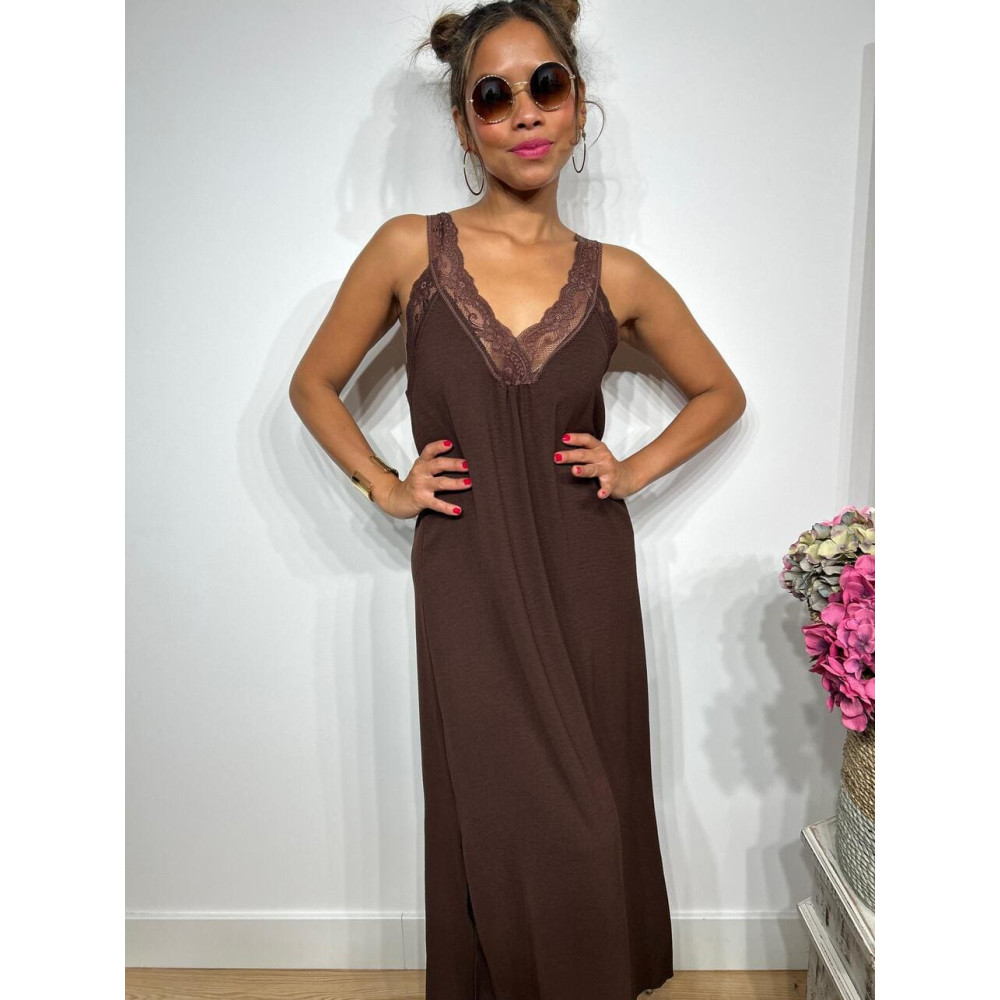 Vestido Largo Lencero BRIDZEL Marrón HEVE Vestido Largo Lencero BRIDZEL Marrón HEVE