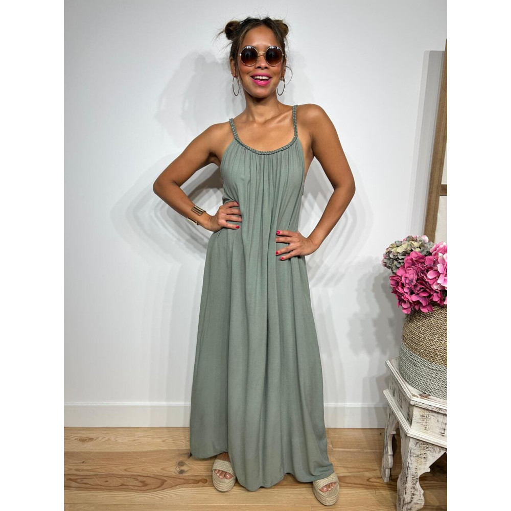 Vestido Largo Tirante Trenzado DYANDRA Khaki HEVE Vestido Largo Tirante Trenzado DYANDRA Khaki HEVE