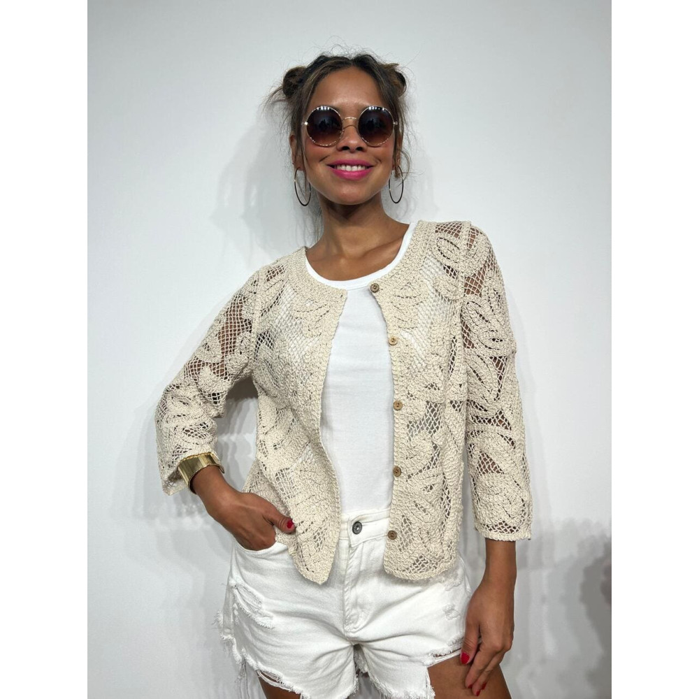 Cárdigan Crochet Algodón THEBOON Beige HEVE Cárdigan Crochet Algodón THEBOON Beige HEVE
