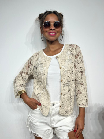 Cárdigan Crochet Algodón THEBOON Beige HEVE
