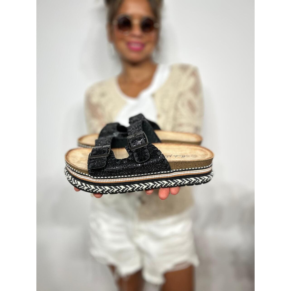 Sandalia Strass Hebillas SYLTER Negro HEVE