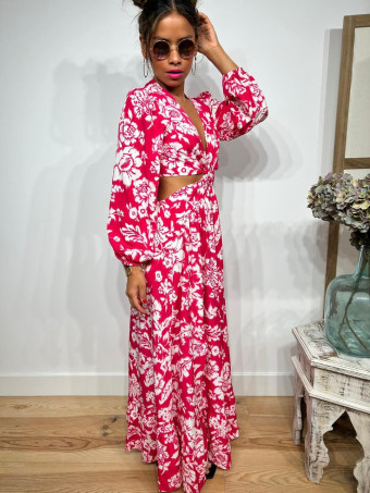 Vestido Cut Out Estampado Floral IRVANIE Fucsia HEVE