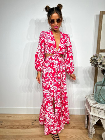 Vestido Cut Out Estampado Floral IRVANIE Fucsia HEVE