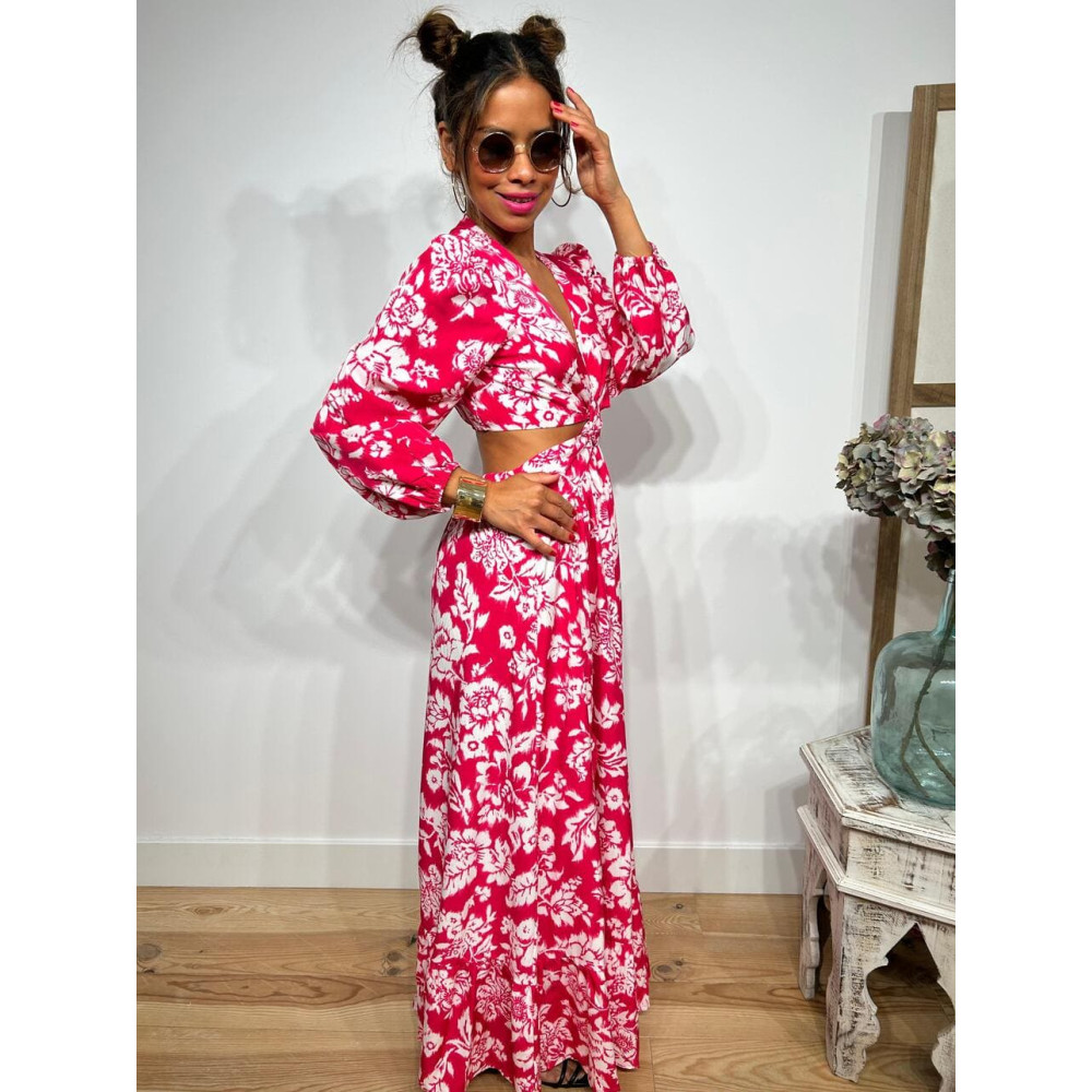 Vestido Cut Out Estampado Floral IRVANIE Fucsia HEVE Vestido Cut Out Estampado Floral IRVANIE Fucsia HEVE