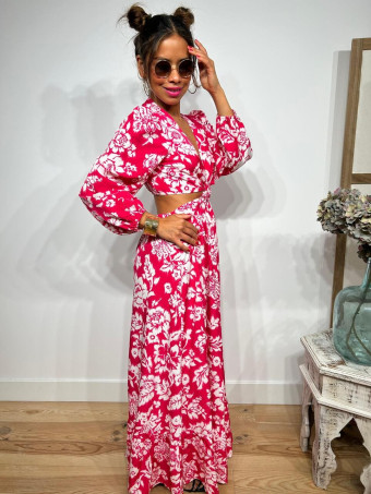 Vestido Cut Out Estampado Floral IRVANIE Fucsia HEVE