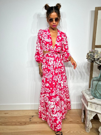 Vestido Cut Out Estampado Floral IRVANIE Fucsia HEVE