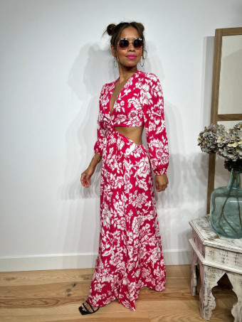 Vestido Cut Out Estampado Floral IRVANIE Fucsia HEVE