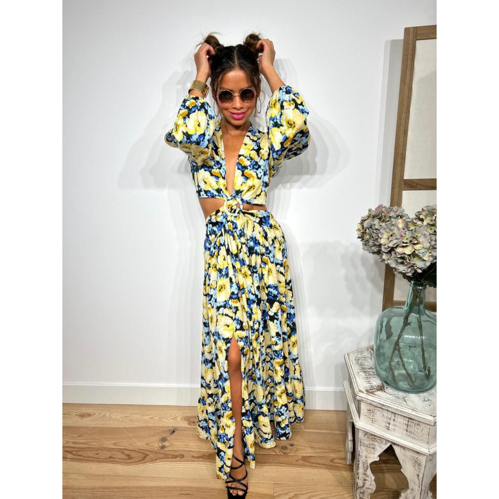 Vestido Cut Out Estampado Floral DAVILNA HEVE Vestido Cut Out Estampado Floral DAVILNA HEVE