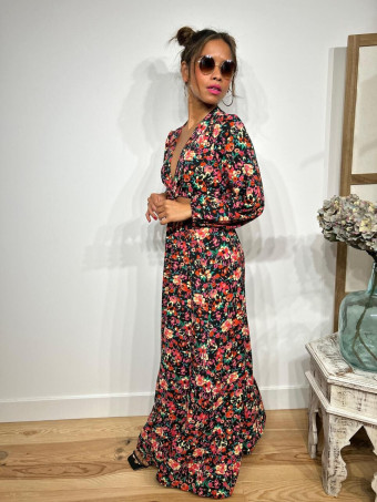Vestido Cut Out Estampado Floral SOLENA Negro HEVE