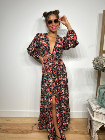 Vestido Cut Out Estampado Floral SOLENA Negro HEVE