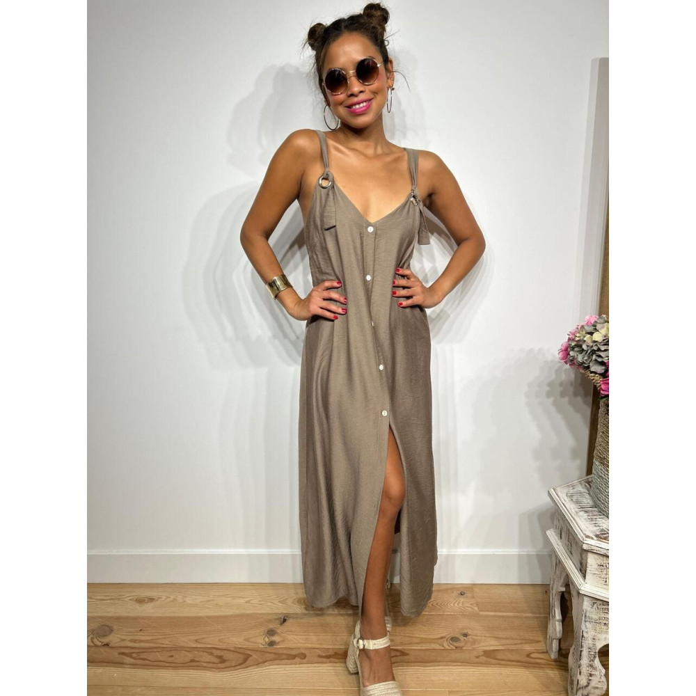 Vestido Largo Arandelas SWABBY Taupe HEVE