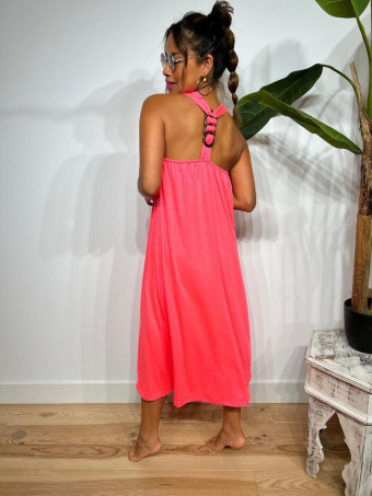 Vestido Espalda Cruzada NEKO Rosa Flúor HEVE