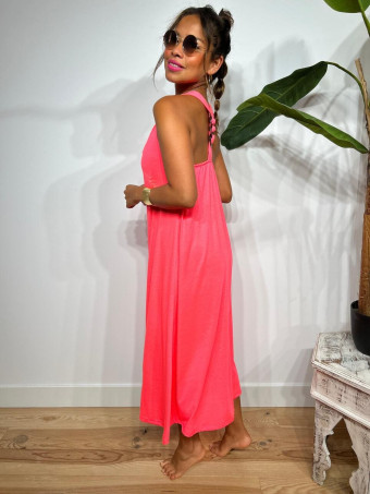 Vestido Espalda Cruzada NEKO Rosa Flúor HEVE