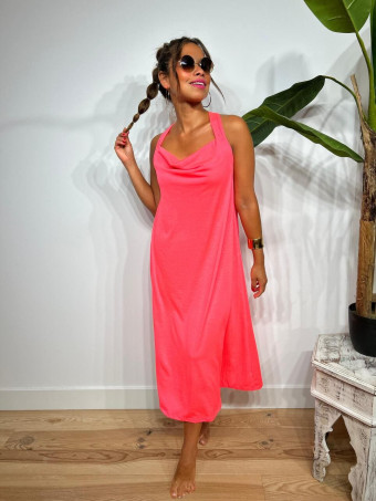 Vestido Espalda Cruzada NEKO Rosa Flúor HEVE