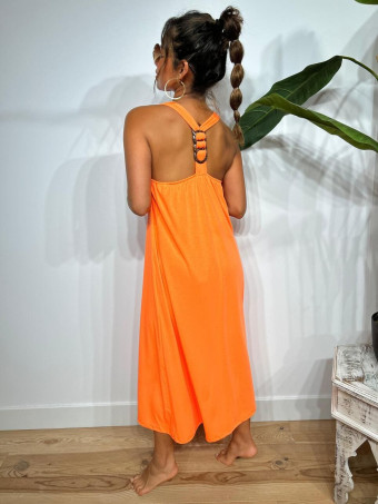 Vestido Espalda Cruzada NEKO Naranja Flúor HEVE