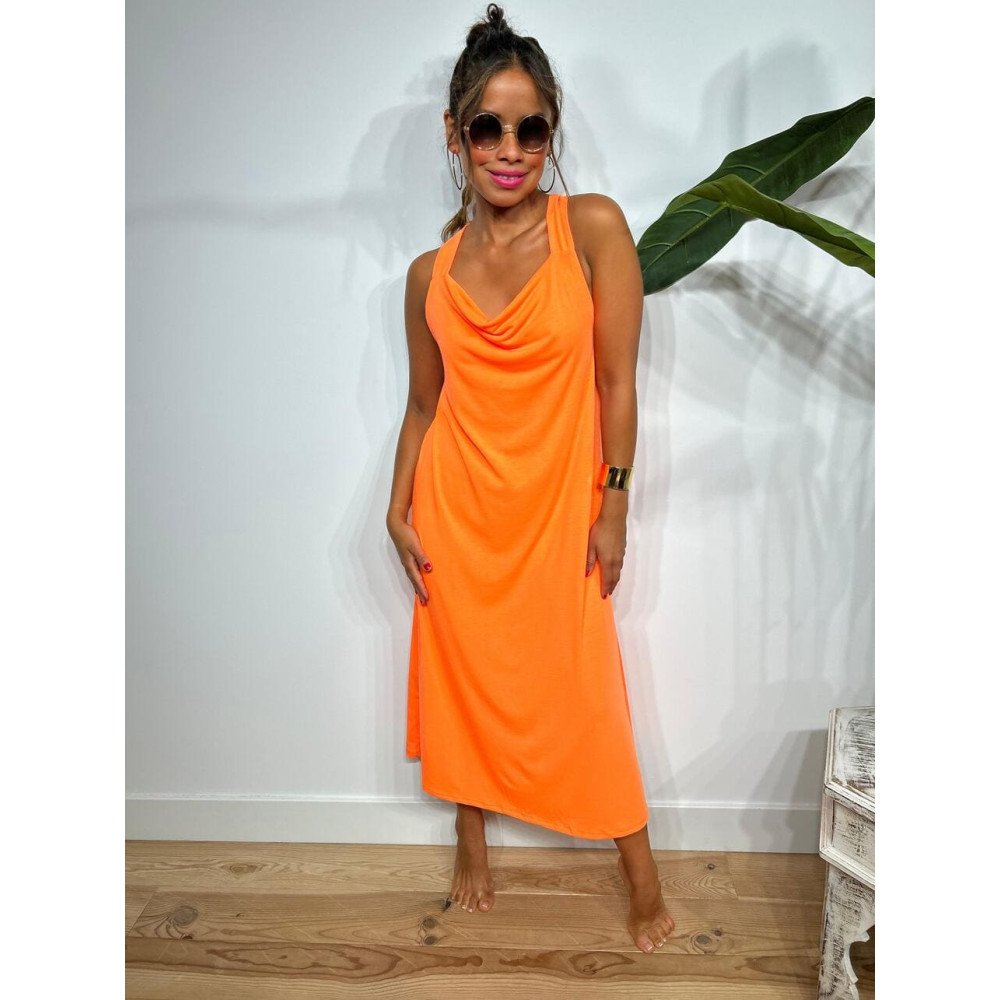 Vestido Espalda Cruzada NEKO Naranja Flúor HEVE