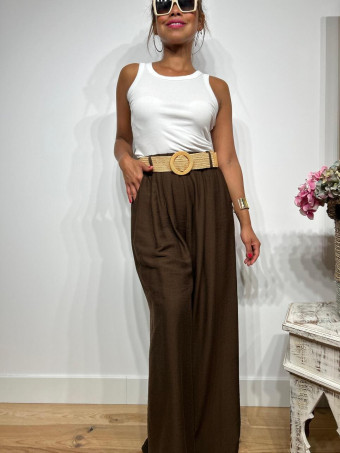 Pantalón Palazzo Cinturón Rafia RATHNEY Marrón HEVE