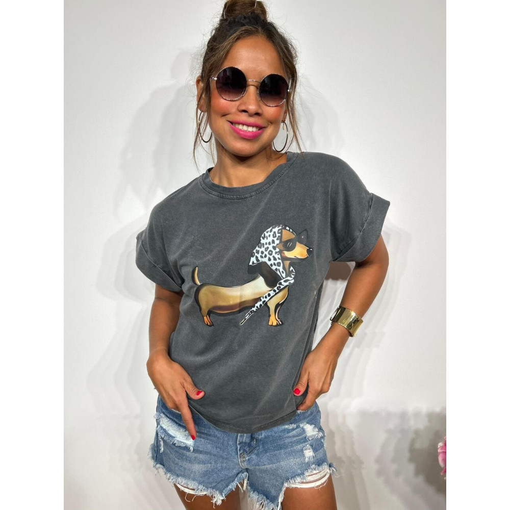 Camiseta Algodón Teckel Bandana Gris HEVE