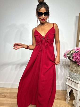 Vestido Espalda Descubierta EVANGE Burdeos HEVE