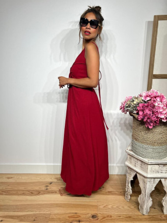 Vestido Espalda Descubierta EVANGE Burdeos HEVE