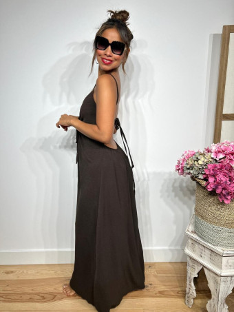 Vestido Espalda Descubierta EVANGE Marrón HEVE