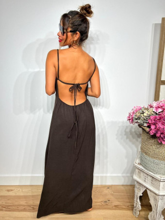Vestido Espalda Descubierta EVANGE Marrón HEVE