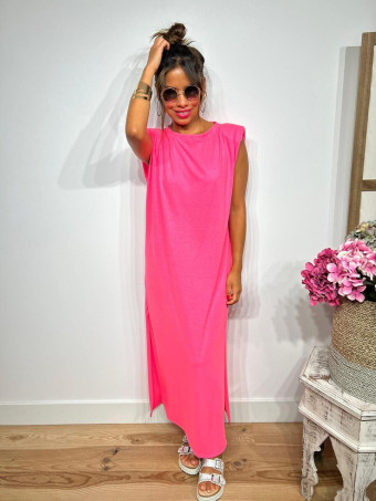 Vestido Básico Hombreras VARSOVIE Rosa Flúor HEVE