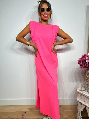 Vestido Básico Hombreras VARSOVIE Rosa Flúor HEVE