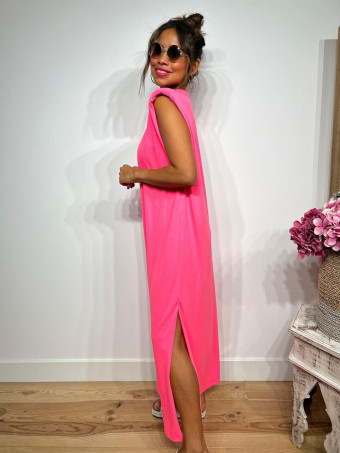 Vestido Básico Hombreras VARSOVIE Rosa Flúor HEVE