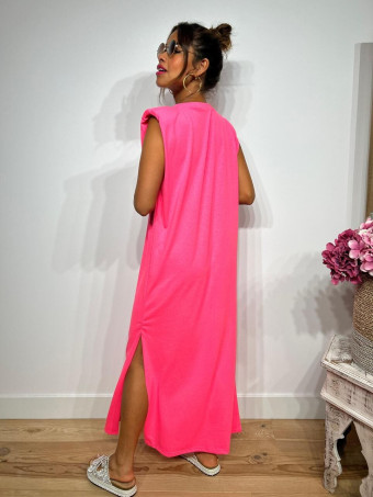 Vestido Básico Hombreras VARSOVIE Rosa Flúor HEVE
