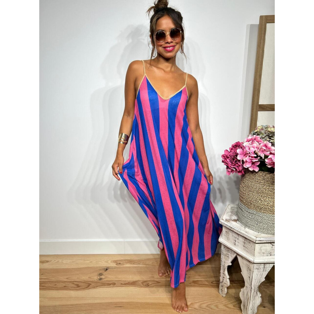 Vestido Largo Rayas HOLZY Azul/Rosa HEVE