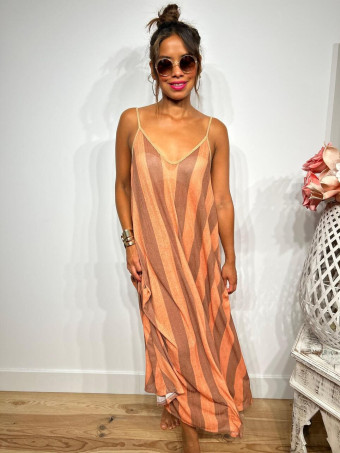 Vestido Largo Rayas HOLZY Coral/Taupe  HEVE