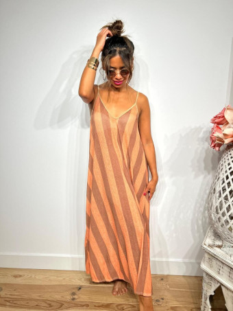Vestido Largo Rayas HOLZY Coral/Taupe  HEVE