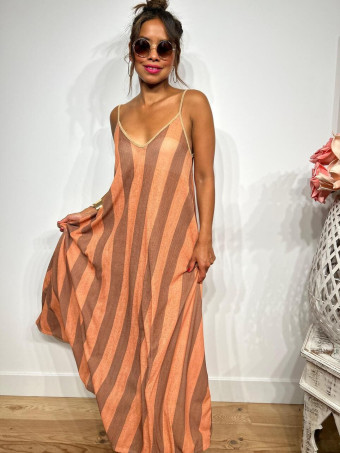 Vestido Largo Rayas HOLZY Coral/Taupe  HEVE