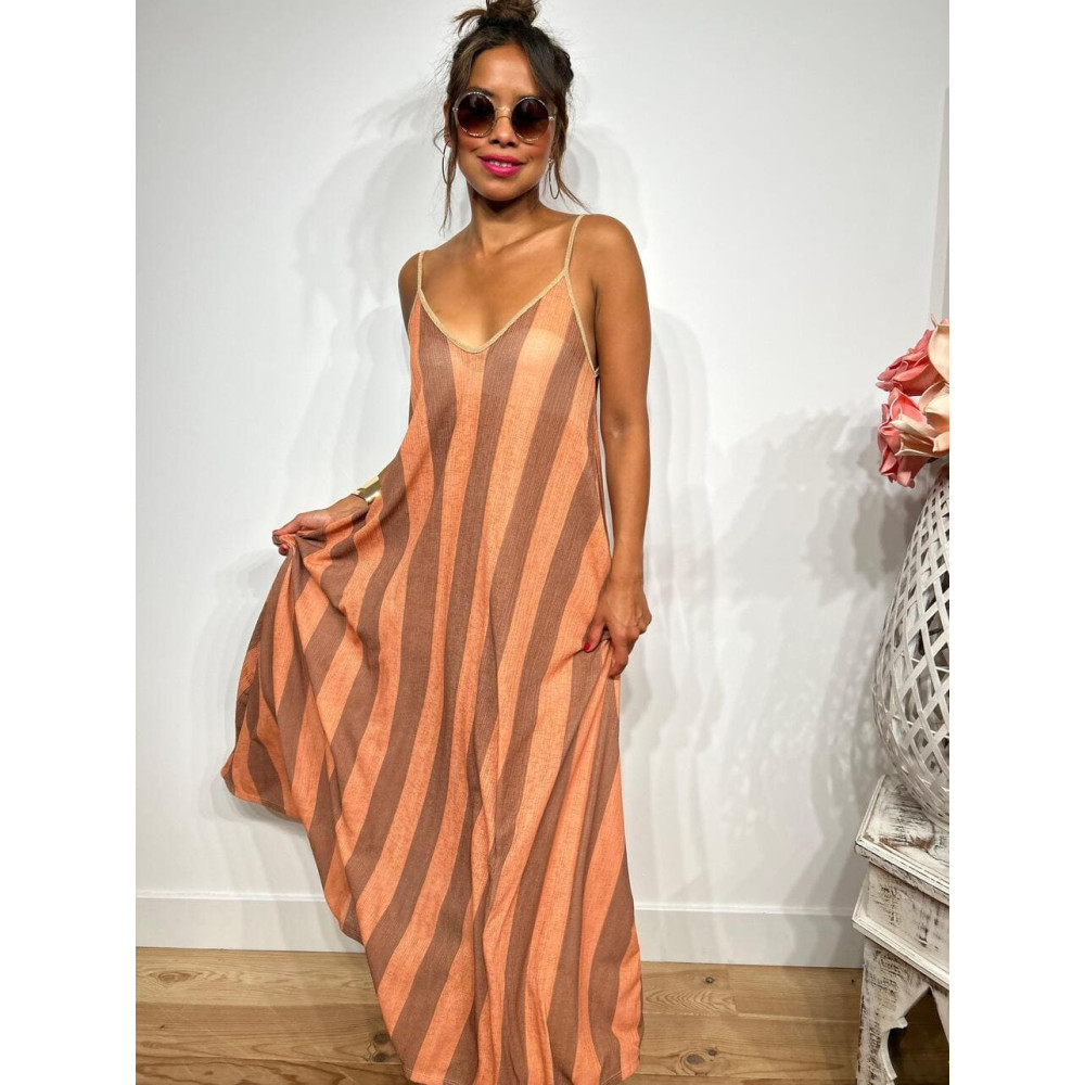Vestido Largo Rayas HOLZY Coral/Taupe  HEVE