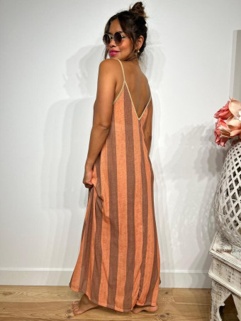 Vestido Largo Rayas HOLZY Coral/Taupe  HEVE