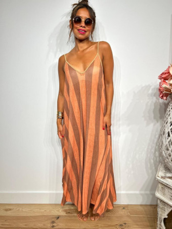 Vestido Largo Rayas HOLZY Coral/Taupe  HEVE