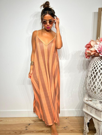 Vestido Largo Rayas HOLZY Coral/Taupe  HEVE