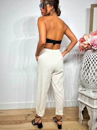 Conjunto Cuerpo y Pantalón Lino SOOMY Beige HEVE