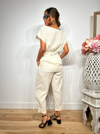 Conjunto Cuerpo y Pantalón Lino SOOMY Beige HEVE