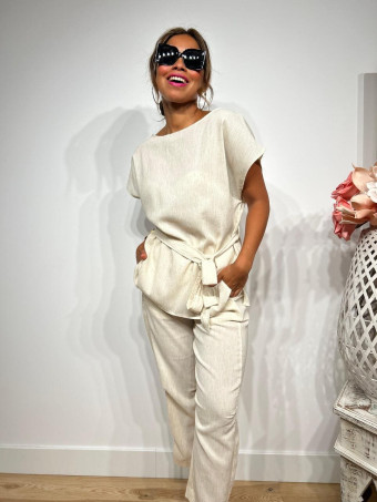 Conjunto Cuerpo y Pantalón Lino SOOMY Beige HEVE