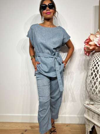 Conjunto Cuerpo y Pantalón Lino SOOMY Azul HEVE