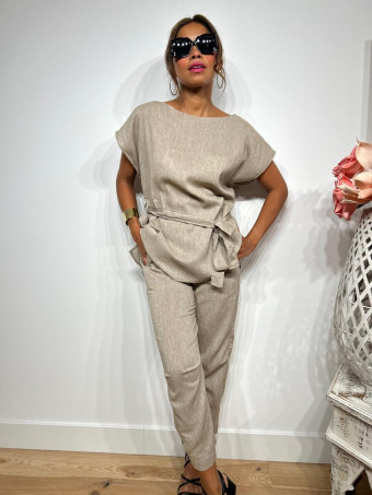 Conjunto Cuerpo y Pantalón Lino SOOMY Taupe HEVE