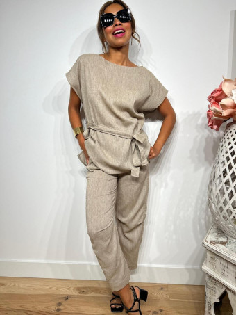 Conjunto Cuerpo y Pantalón Lino SOOMY Taupe HEVE