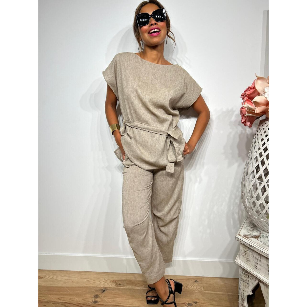 Conjunto Cuerpo y Pantalón Lino SOOMY Taupe HEVE Conjunto Cuerpo y Pantalón Lino SOOMY Taupe HEVE