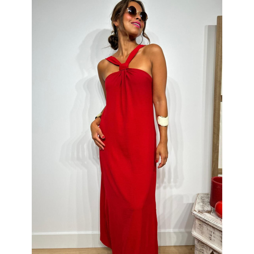 Vestido Escote Cruzado ADLEEN Rojo HEVE Vestido Escote Cruzado ADLEEN Rojo HEVE